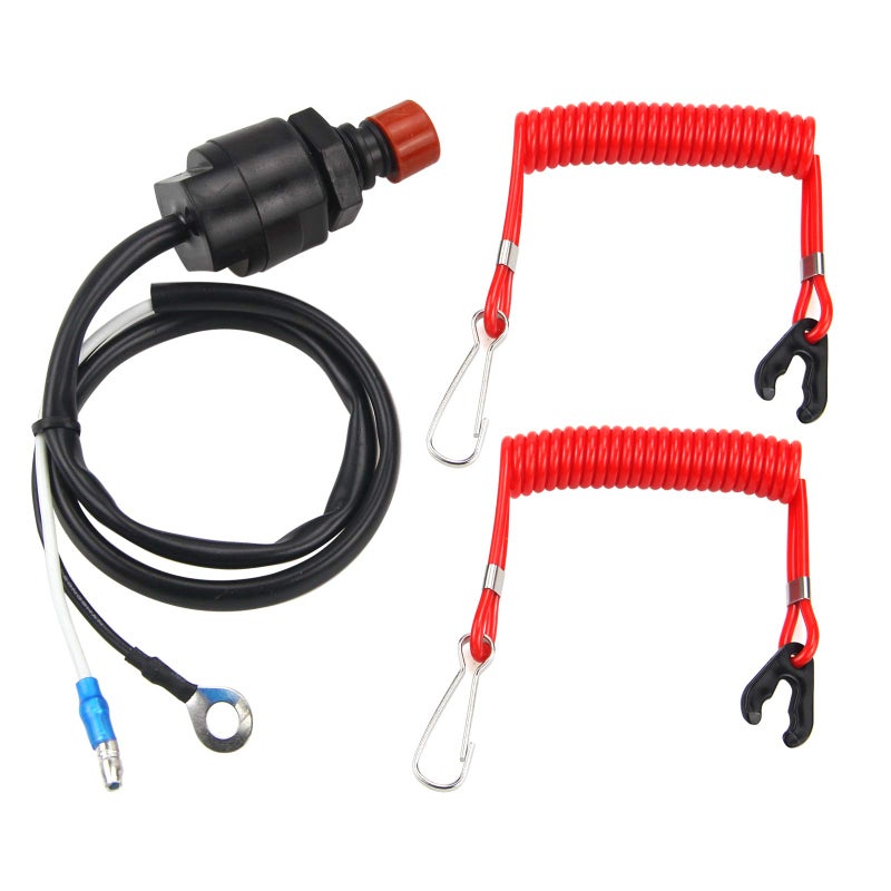 ZOOKOTO Universal Boat Outboard Engine Motor Lanyard Kill Urgent Stop Switch & 2 pcs Safety Tether Lanyard for Yamaha/Tohatsu/Honda Outboard Motors ATV Boat Bike - Image 1